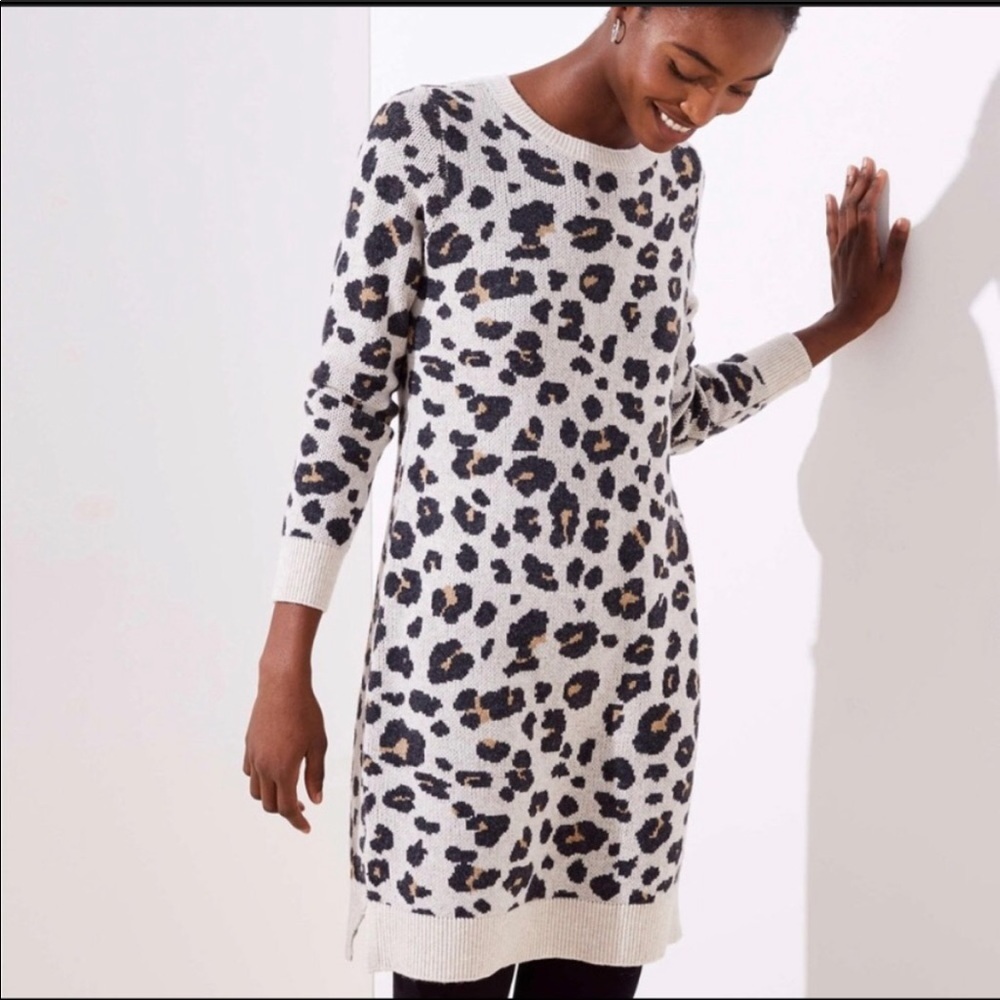 Loft Leopard print sweater dress